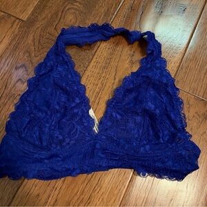 Free People Lace Halter Bralette - Deep Blue
